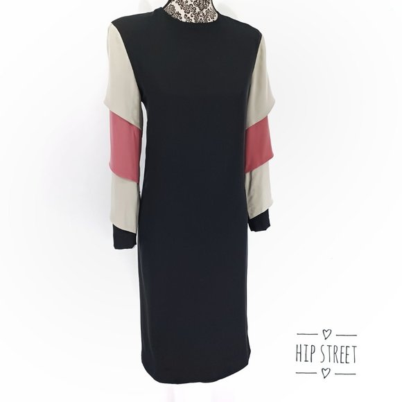 BABA LS 3 Color Sleeve Silk Shift Dress 8 - Picture 1 of 5